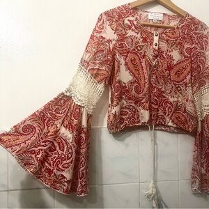 Women’s Boho Peasant Festival 70s Indie Romantic Bell Flare Long Sleeve Top XS